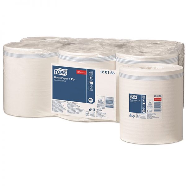 Carton de 6 Bobines d essuyage devidage central 1 pli lisse blanc 850 formats M2