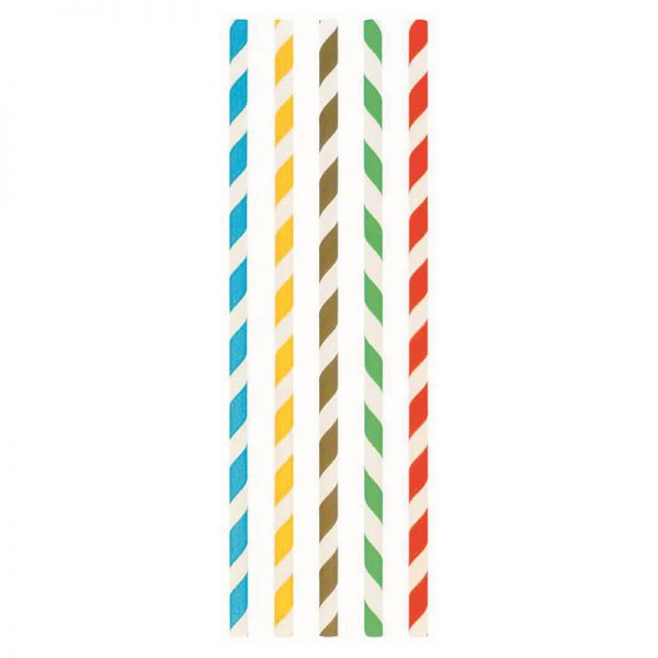 Pailles droites papier 20cm Dia. 6mm rayees couleurs assorties paquet de 250