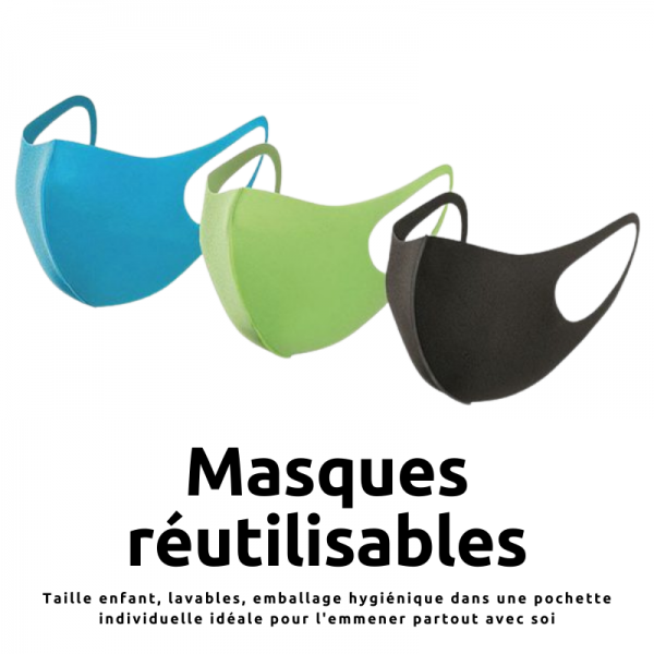 Lot de 9 Masques mousse polyurethane lavables reutilisables taille enfant (gar?on)