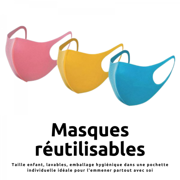 Lot de 9 Masques mousse polyurethane lavables reutilisables taille enfant (gar?on)