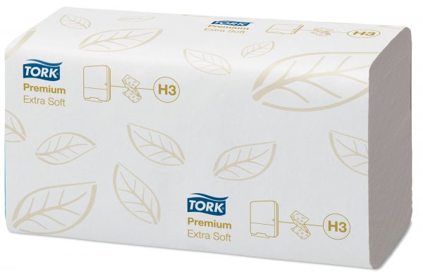 Carton de 3000 Essuie mains enchevetre 2 plis 23x23cm pliage en V H3