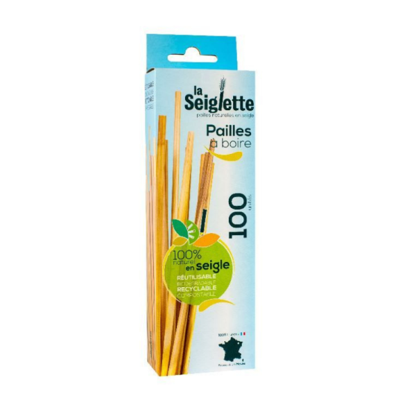 Pailles biodegradables en seigle 17/20cm diametre 4/6mm La Seiglette paquet de 100