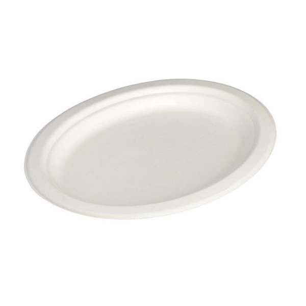 Assiettes bagasse ovales blanches 26x20cm - 1 paquet de 50