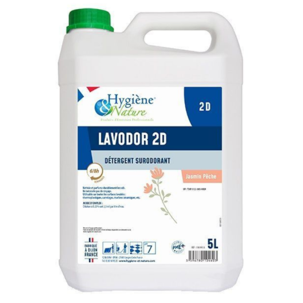 Detergent 2D Lavodor jasmin peche - 1 bidon de 5l - Hygiene et Nature