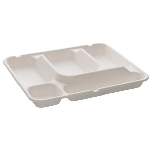 Plateau repas bagasse 5 compartiments Selfipack - 1 carton de 200