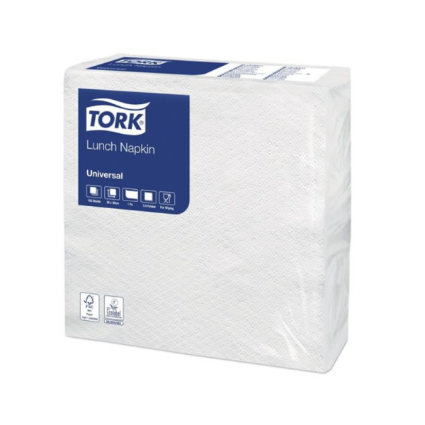 Serviette ouate 1 pli 30x30cm blanche certifie FSC - 1 carton de 2800 - Tork