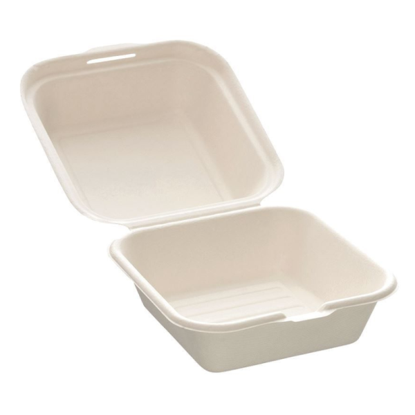 Boite repas hamburger bagasse blanc 14,9x15,6x7,7cm - carton de 600