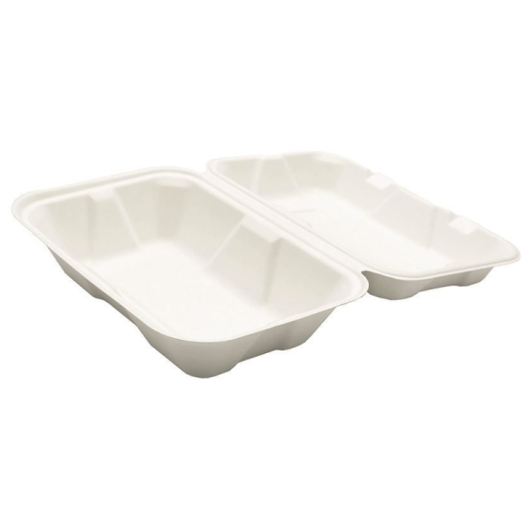 Boite repas bagasse blanc 22,9x15,5x7,7cm - carton de 200