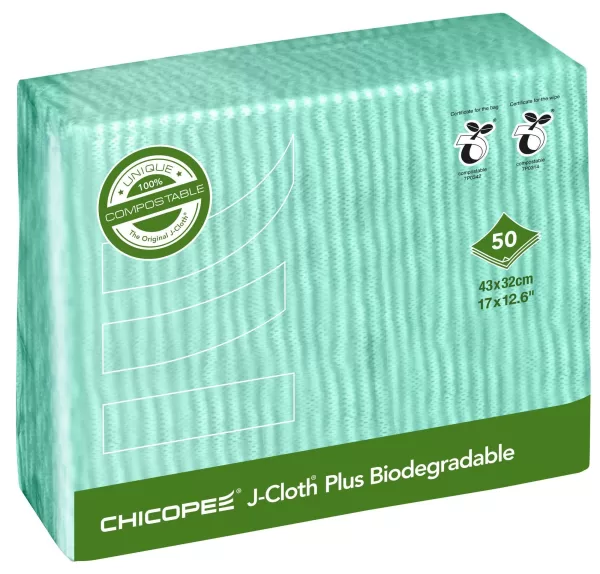 PP00518 Lavette non tissée J CLOTH Plus Biodegradable 43x32cm vert 10 VIPR