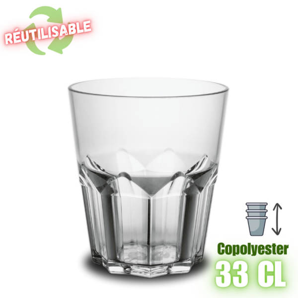 MPD216015 Verre à facettes prestige 33cl réutilisable en copolyester plastorex